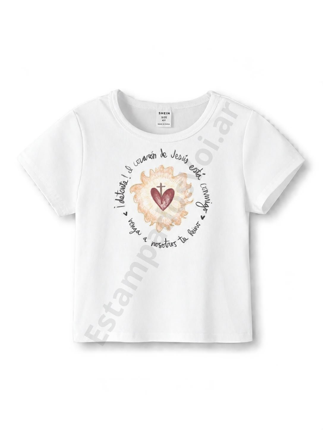 Remera blanca con diseño EL CORAZÓN DE JESÚS de VOI