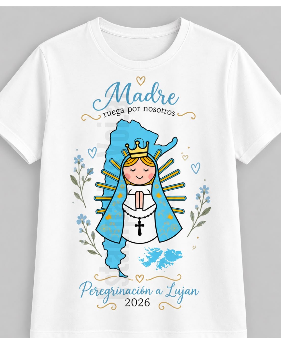 Remera blanca personalizada Virgen de Luján - Ruega por Nosotros