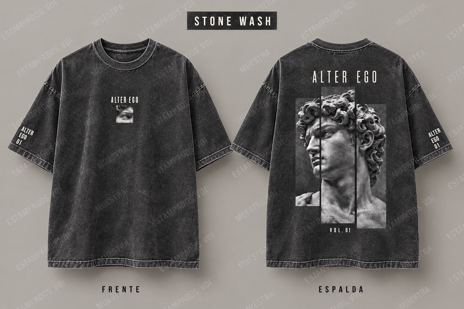 Remera Stone wash con diseño Alter Ego de VOI