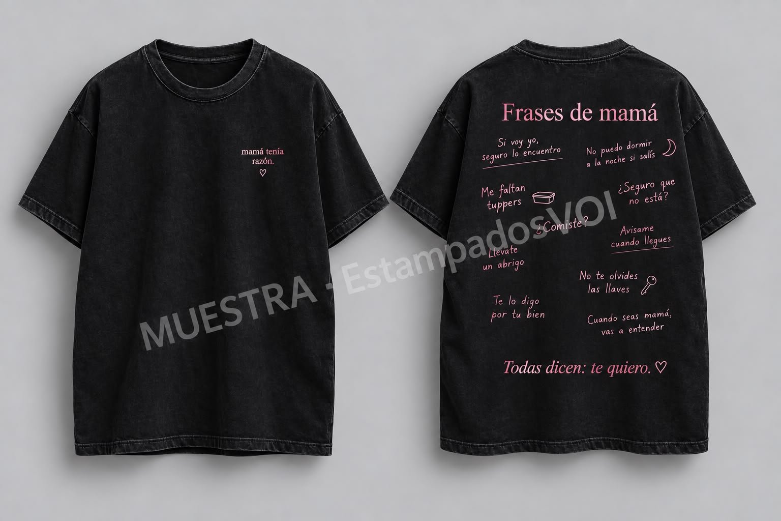 Remera Stone Wash con Diseño Frases de Mamá