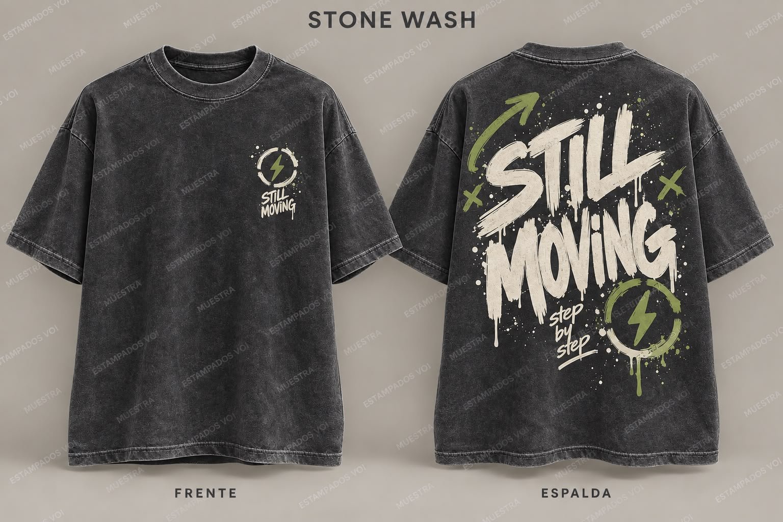 Remera Stone Wash con Diseño Still Moving