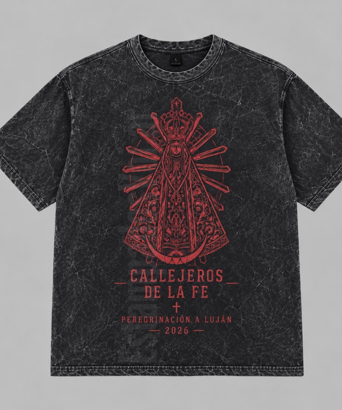 Remera Stone Wash Virgen de Luján rojo